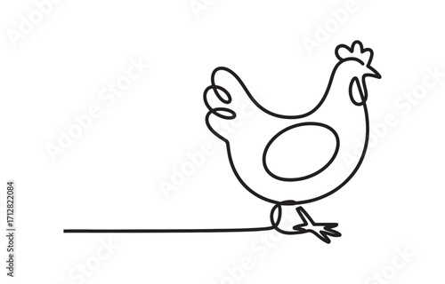 Minimalist single line drawing of a chicken standing on a line vector