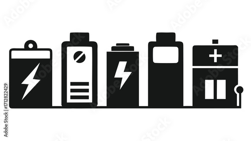 Various Types of Batteries Icon Set Illustration