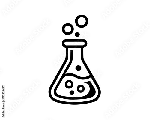 Minimalist Erlenmeyer Flask Icon – Bubbling Liquid and Chemical Reaction Symbol