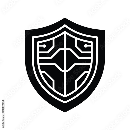 A shield cybersecurity silhouette vector art illustration