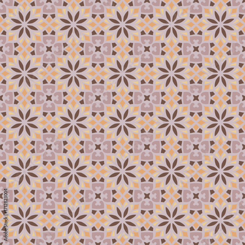 Seamless geometric vector pattern with ornamental elements and arabesque details, decorative tile design for wallpaper, textile and wrapping paper.