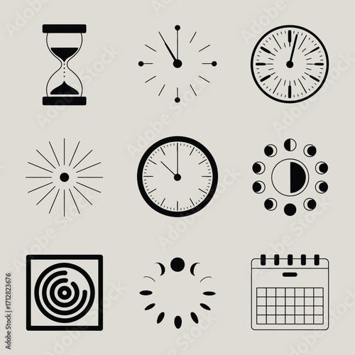 Collection of time themed icons featuring hourglass and sundial designs