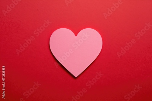 Heart cut out of pink paper on a red surface