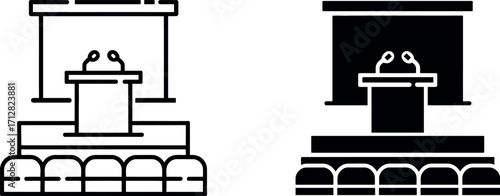 Conference Podium with Microphones and Seating Illustration Presentation Meeting Vector