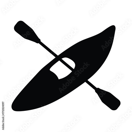 Black kayak silhouette with paddle for water sports adventure and recreational kayaking design needs