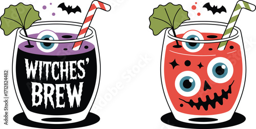 Wallpaper Mural Halloween witches brew drinks, spooky eyeball cocktails, creepy party beverages, scary glass design, festive holiday refreshment, horror drink illustration, gothic celebration artwork Torontodigital.ca