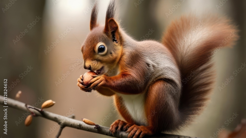 Obraz premium Squirrel eating nut in forest (1)