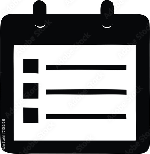 Simple black and white calendar icon representing to-do list tasks and scheduled events for organization and planning