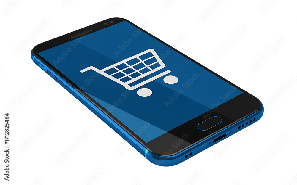 Fototapeta premium Smartphone Displaying Shopping Cart Icon on White Background Transparent background