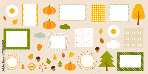 Collection of autumnal elements and decorative frames for scrapbooking and design