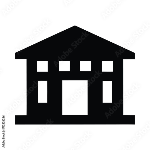 Vector graphic of a black and white bank building icon courthouse government architecture symbol