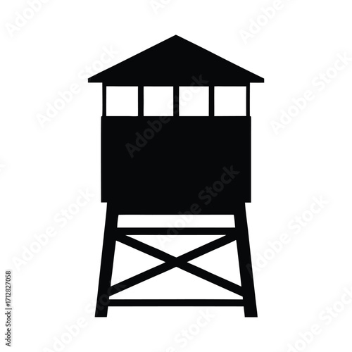 Isolated black silhouette of a watchtower guard tower lookout tower military outpost structure
