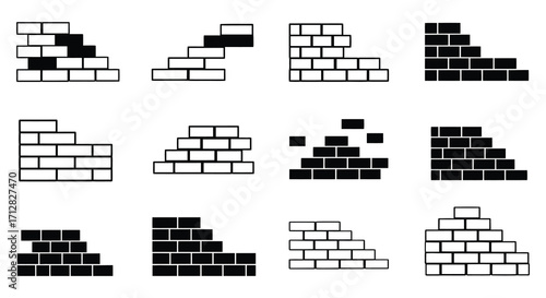 Geometric brick patterns and stair step designs in black and white