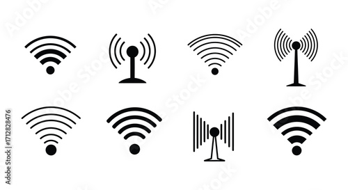 Various black and white wireless signal icons displayed in a grid pattern