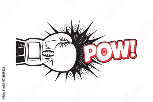 Boxing glove impact with P O W text and comic book explosion