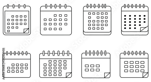 A collection of simple line art calendars with different date layouts