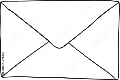 Envelope Mail Letter Post Hand-drawn Sketch Vector Illustration, Black and White Doodle Linear Line Art Engraving Isolated