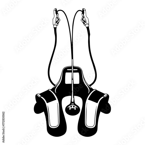 Detailed Black and White Illustration of a Horse Riding Saddle and Reins.