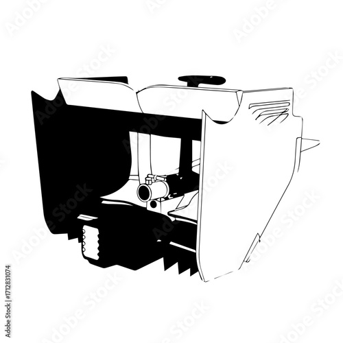 Detailed Black and White Illustration of a Vintage Engines Components.