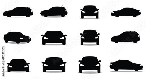 A collection of various car silhouettes displayed against a white background