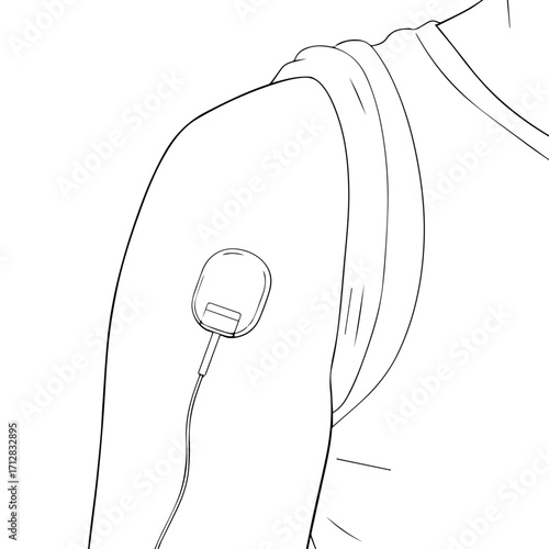 Line Art Illustration of a Persons Arm with Medical Device Attached.