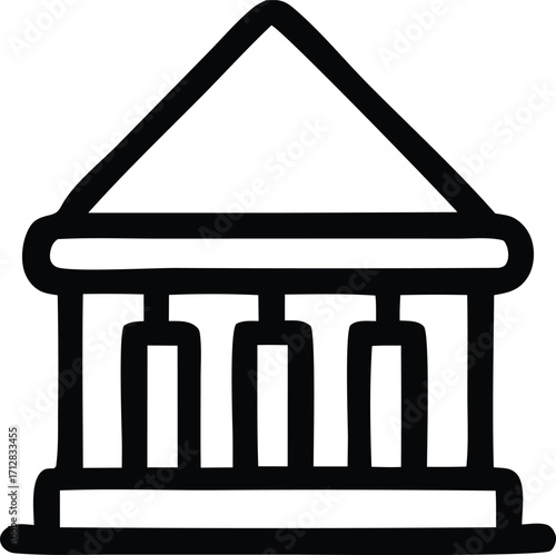 Iconic government building facade with columns and pediment simple outline art representing law justice finance and public institutions