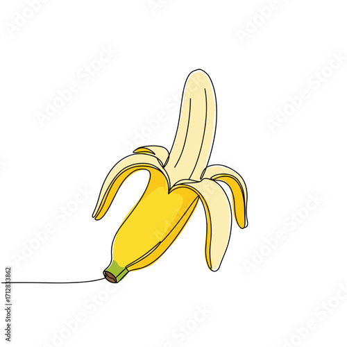 Half peeled banana on white background with vibrant yellow color  