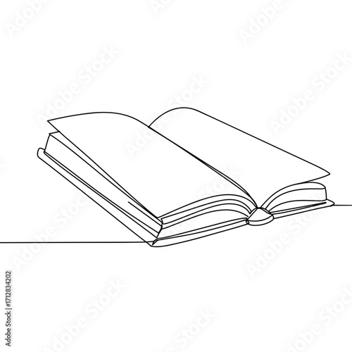 Open book with blank pages in minimalist line art style  