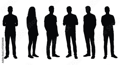 A row of six anonymous silhouettes standing in a neutral pose