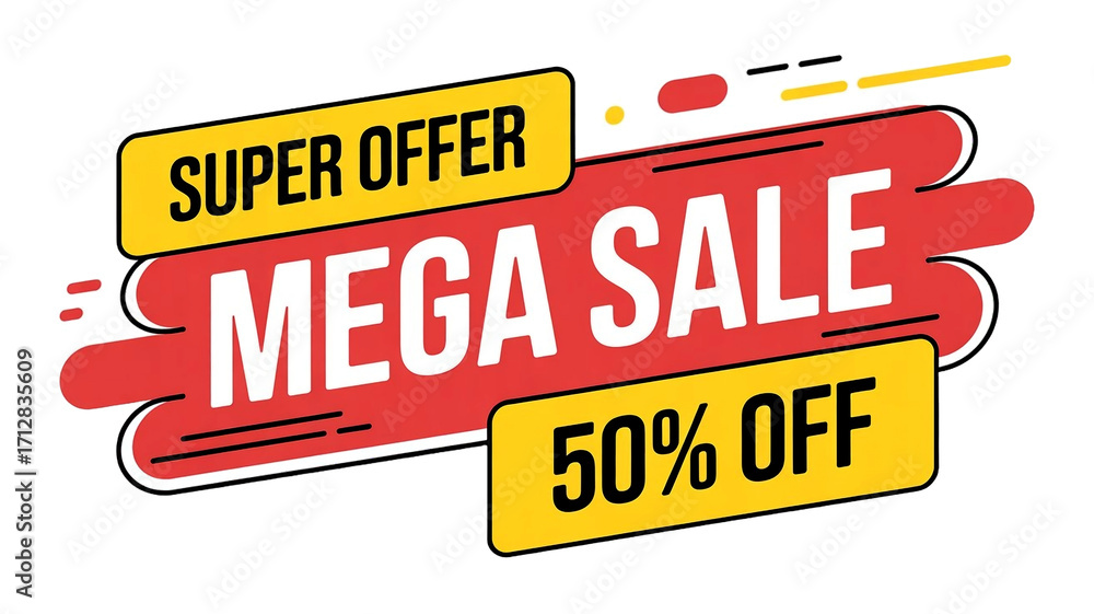 Fototapeta premium Don't miss out! Mega Sale with Super Offer and 50% off, get your deal now, limited time