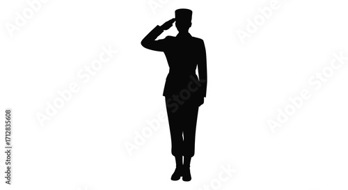 Silhouette of a military person saluting with respect and honor