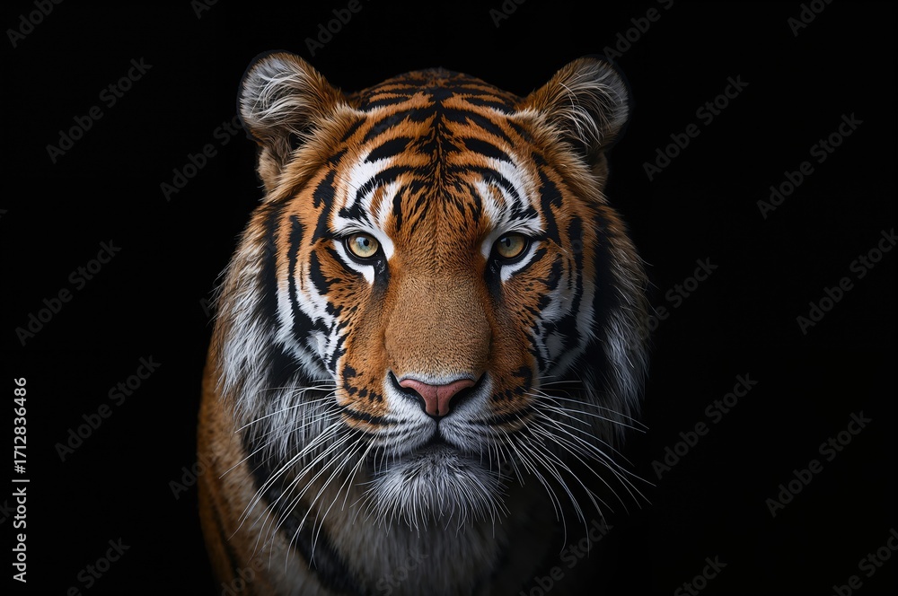 Fototapeta premium Tiger's portrait against a dark backdrop