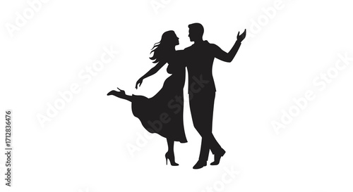 A silhouetted couple joyfully dancing together radiating love and movement