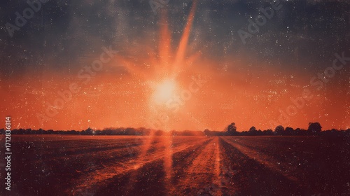 Flat rural field under cloudy sky, presenting a calm agricultural landscape suited for rustic or nature-related themes.