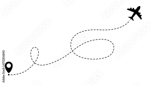 Airplane line path routes. Travel vector icon. Travel from start point and dotted line tracing. Plane routes flight air dotted isolated illustration.