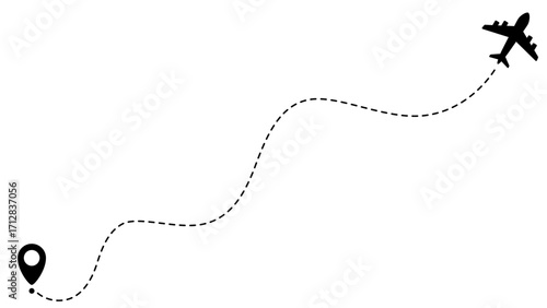 Airplane line path routes. Travel vector icon. Travel from start point and dotted line tracing. Plane routes flight air dotted isolated illustration.