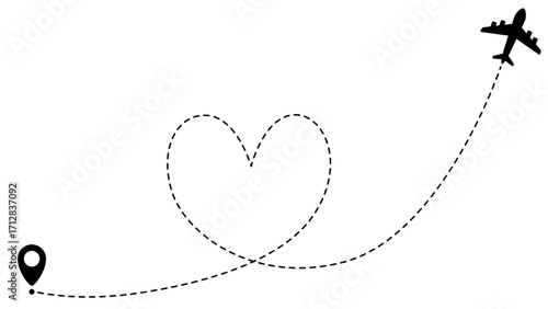 Airplane line path routes. Travel vector icon. Travel from start point and dotted line tracing. Plane routes flight air dotted isolated illustration.