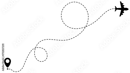 Airplane line path routes. Travel vector icon. Travel from start point and dotted line tracing. Plane routes flight air dotted isolated illustration.