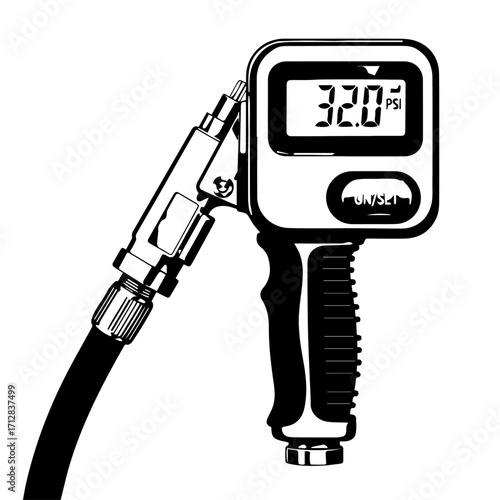 Digital Tire Pressure Gauge with Black Handle and Displaying 320 PSI.