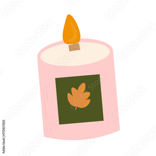 Autumn candle with leaf decoration vector illustration