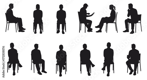 Silhouettes of people sitting in chairs a collection of isolated figures