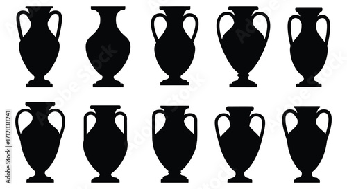 Collection of ancient greek amphora silhouettes in a simple arrangement