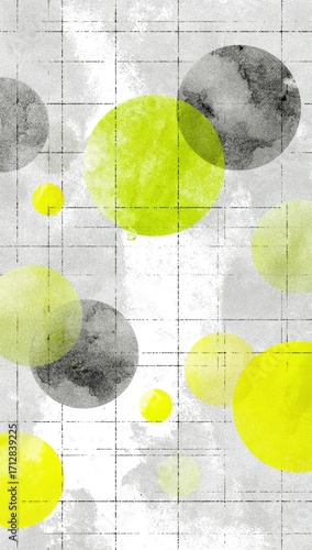 Abstract lime green and gray circles art