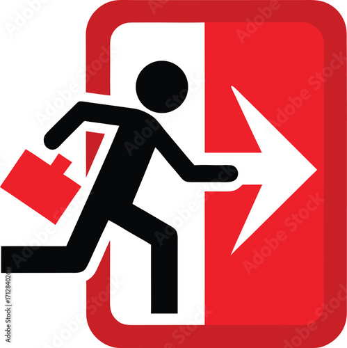 Emergency Exit Sign – Running Man to Door with Arrow, Fire Evacuation Safety Symbol
