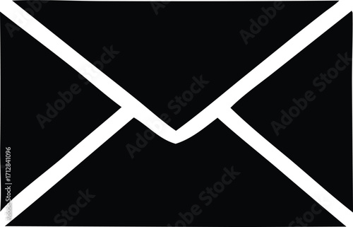 Simple black and white envelope icon symbol representing communication mail messaging and correspondence for digital and print design needs