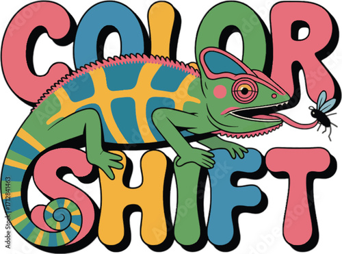 Chameleon Catching Fly Color Shift Illustration reptile lizard