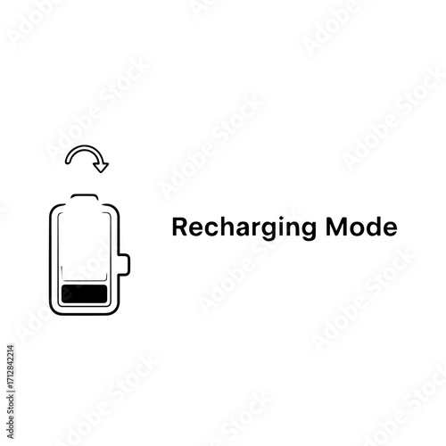 Simple Black and White Battery Icon Indicating Low Power and Charging.