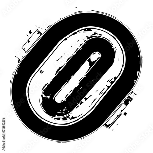 Overhead View of a Black and White Oval Racetrack with Textured Surface.