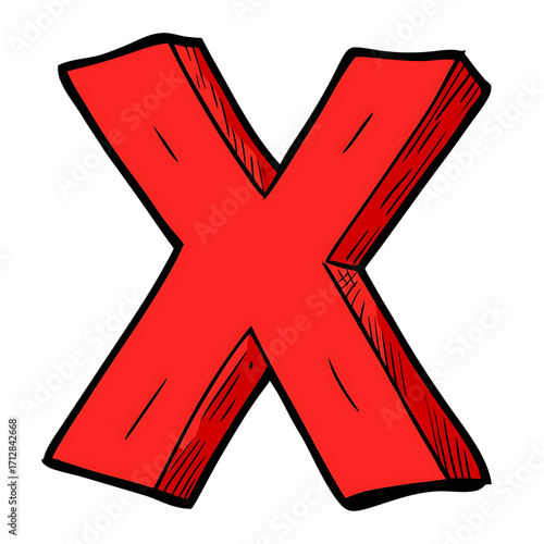 Red letter x with a hand drawn style isolated on transparent background