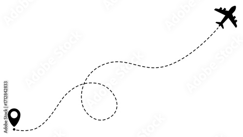 Airplane line path routes. Travel vector icon. Travel from start point and dotted line tracing. Plane routes flight air dotted isolated illustration.